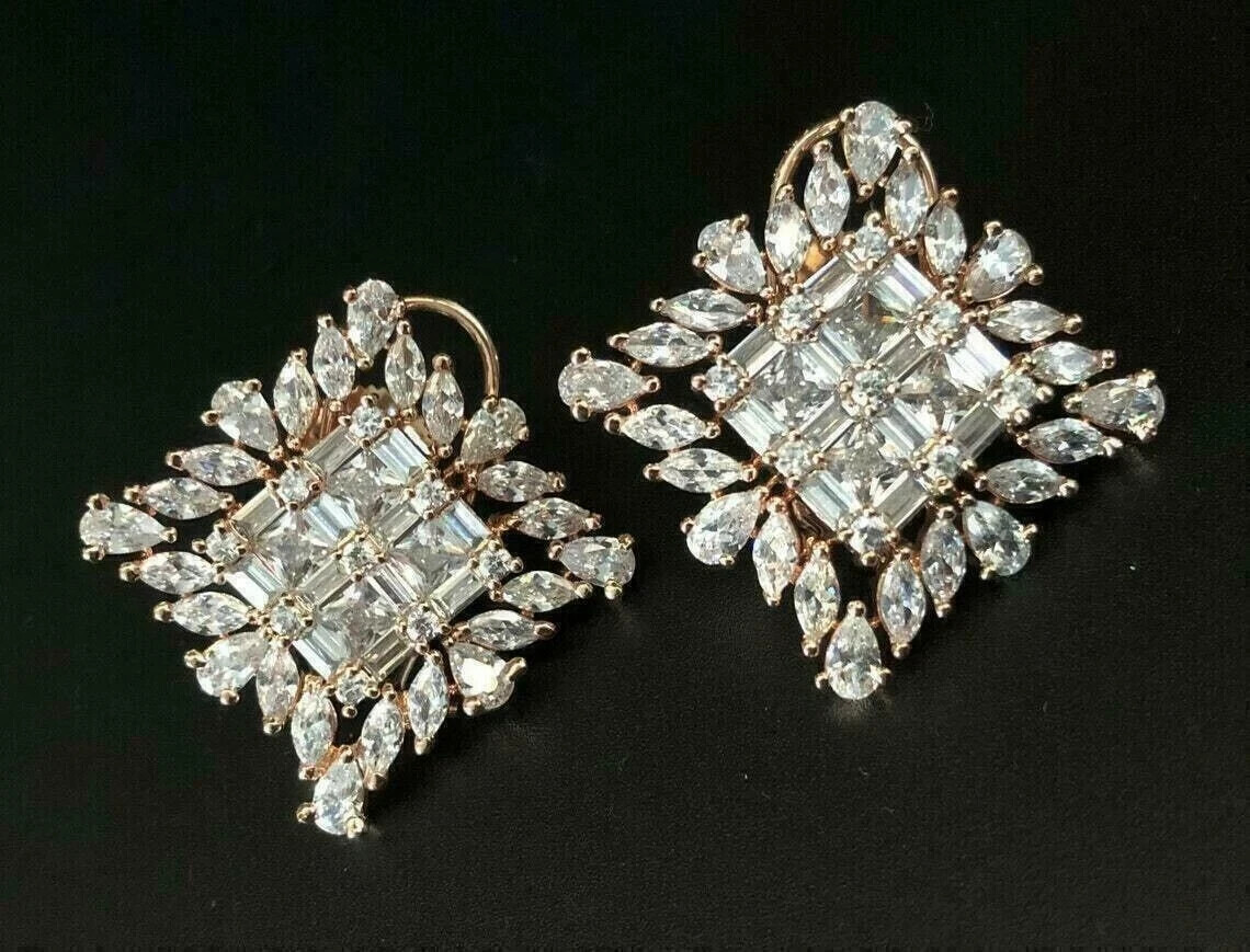 3Ct Lab Diamond Cluster Stud Earrings in 14K Gold Plated