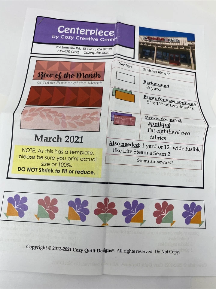 Cozy Quilt Designs Table Runner Of the Month March 2021  Centerpiece NIP - Image 3 of 4