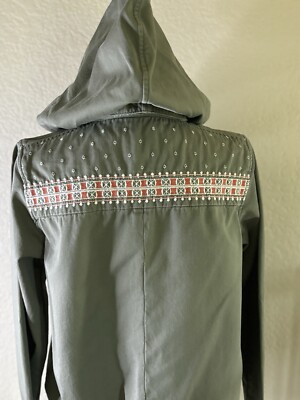 Roxy cotton chore coat szM olive green,embroidered, removable hood