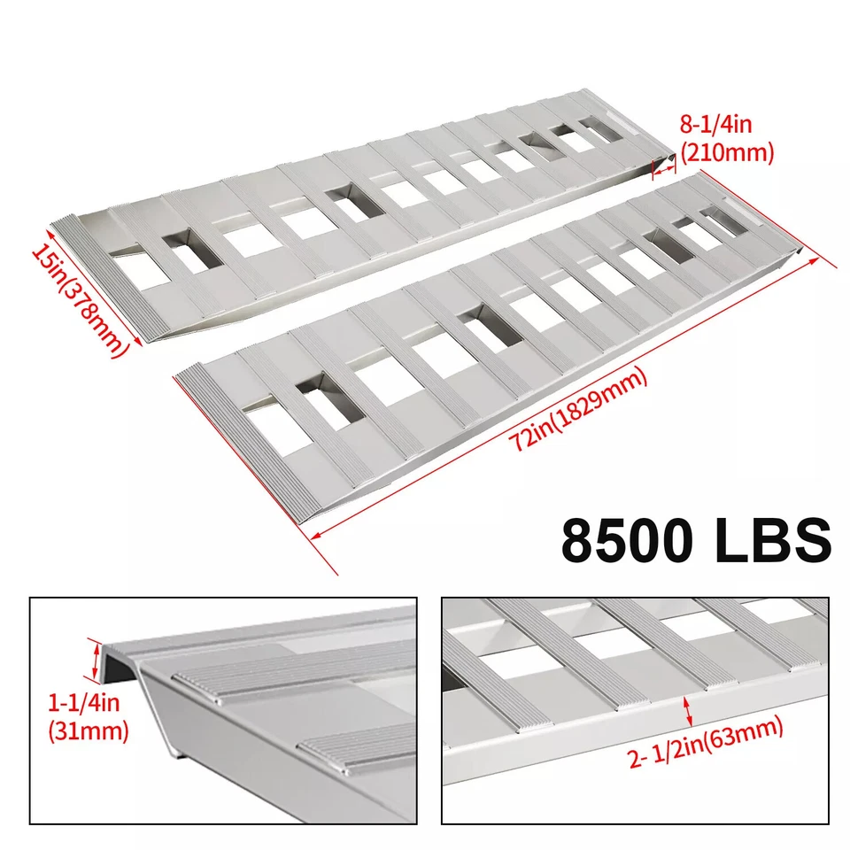 72" X 15" 8500 LBS ALUMINUM Hook Ramp CAR TRUCK TRAILER Auto Hauler Pair 6FT - Image 3 of 4