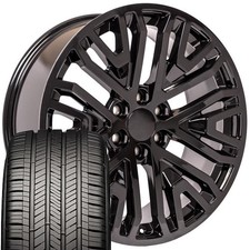 5906 Black 22x9 Wheels 28545r22 As Tires Set Fits Chevy Gmc Cadillac