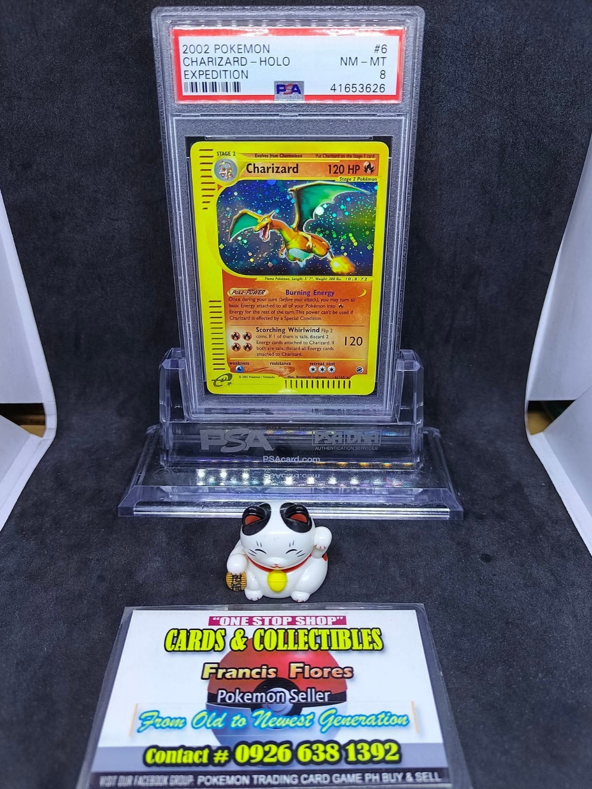 Pokemon Card - PSA 8: CHARIZARD #6/165 - HOLO (EXPEDITION) YEAR 2002
