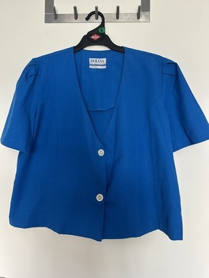 Vintage Dolina Blue Label Vintage Boxy Blouse Button Up Blue Size 14 Classic