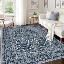 Area Rug 5x7 Navy Blue, Washable Rugs for Living Room Ultra Soft Non-Slip Pri...