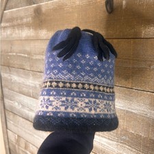 Lands' End 100 wool Blue fair isle Knit Beanie winter hat