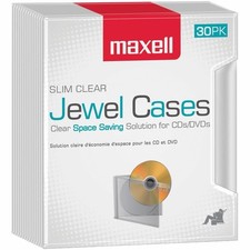 Maxell Slimline Clear Jewel Cases 30 Pack Durable Space Saving for CD/DVD