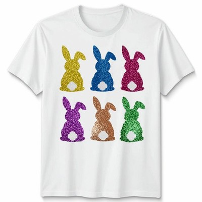 Happy Bunny Sparkly Rabbit Grafik Glitzer Unisex Tshirt Ostern Urlaub Geschenk