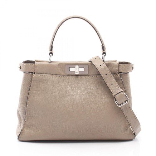 FENDI Peekaboo Regular 2WAY Shoulder Handbag leather Beige Used Women