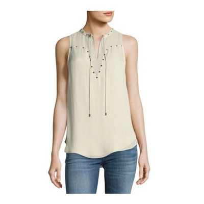 Haute Hippie Liberty Studded Silk Tank Top Small Cream Indie Edgy Neutral $248