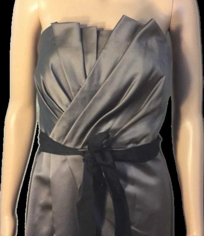 女式 2 码白色 Vera Wang 露肩连衣裙全长锡灰色 — 第 3/4 张图片