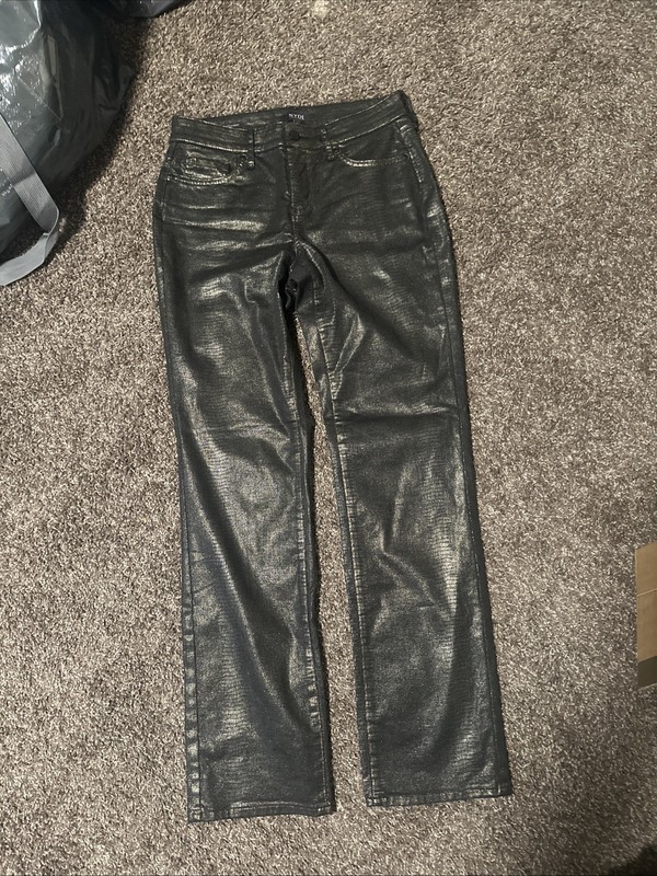 NYDJ NWOT Marilyn Straight Jeans Size 4 Gold Black Snake Embossed Lift Tuck