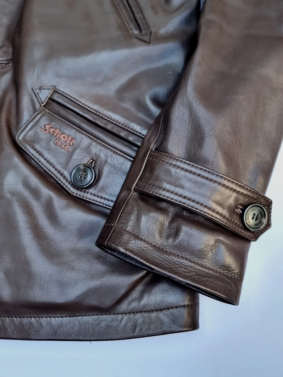 Chaqueta de aviador de cuero marrón SCHOTT CUERO DE TIMÓN MEDIANA 38 excelente