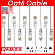 10 x Cat 6 Patch Cord White Cat6 Cable Ethernet RJ45 Connectors Internet Wire