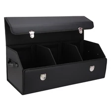 30" Foldable Trunk Organizer Box PU Leather Car Cargo Storage Container with Lid