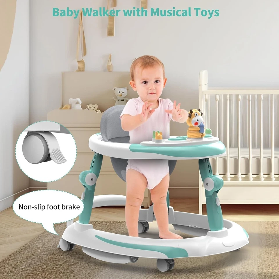 Andador y balancín para bebé 7 niveles altura ajustable alfombrilla para pies y bandeja musical cojín Foto 4 de 4