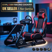 Racing Simulator Cockpit with Seat & Speakers Adjustable Wheel Stand Computer UK