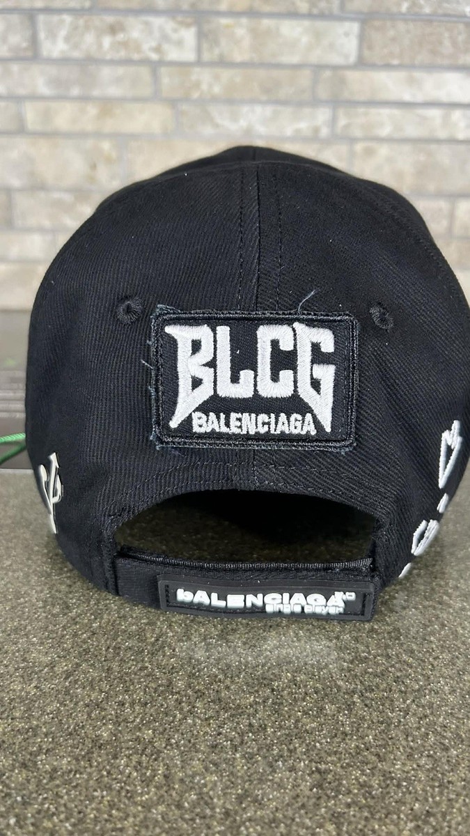 Balenciaga BLCCG Racing Cap Black 2.0 Distressed Baseball Hat Size