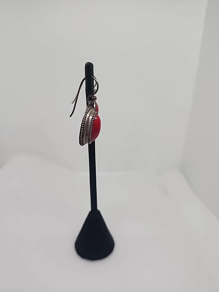 Barse Sterling Silver Red Coral Dangle  Earrings .925 Southwestern  - Image 3 of 4