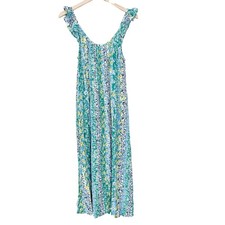 Loft Green Yellow Floral Sleeveless Long Dress Sz S