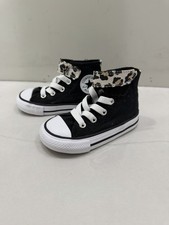 New Converse High Top Girls Black With Cheetah Print Shoes Sneakers Toddlers 5