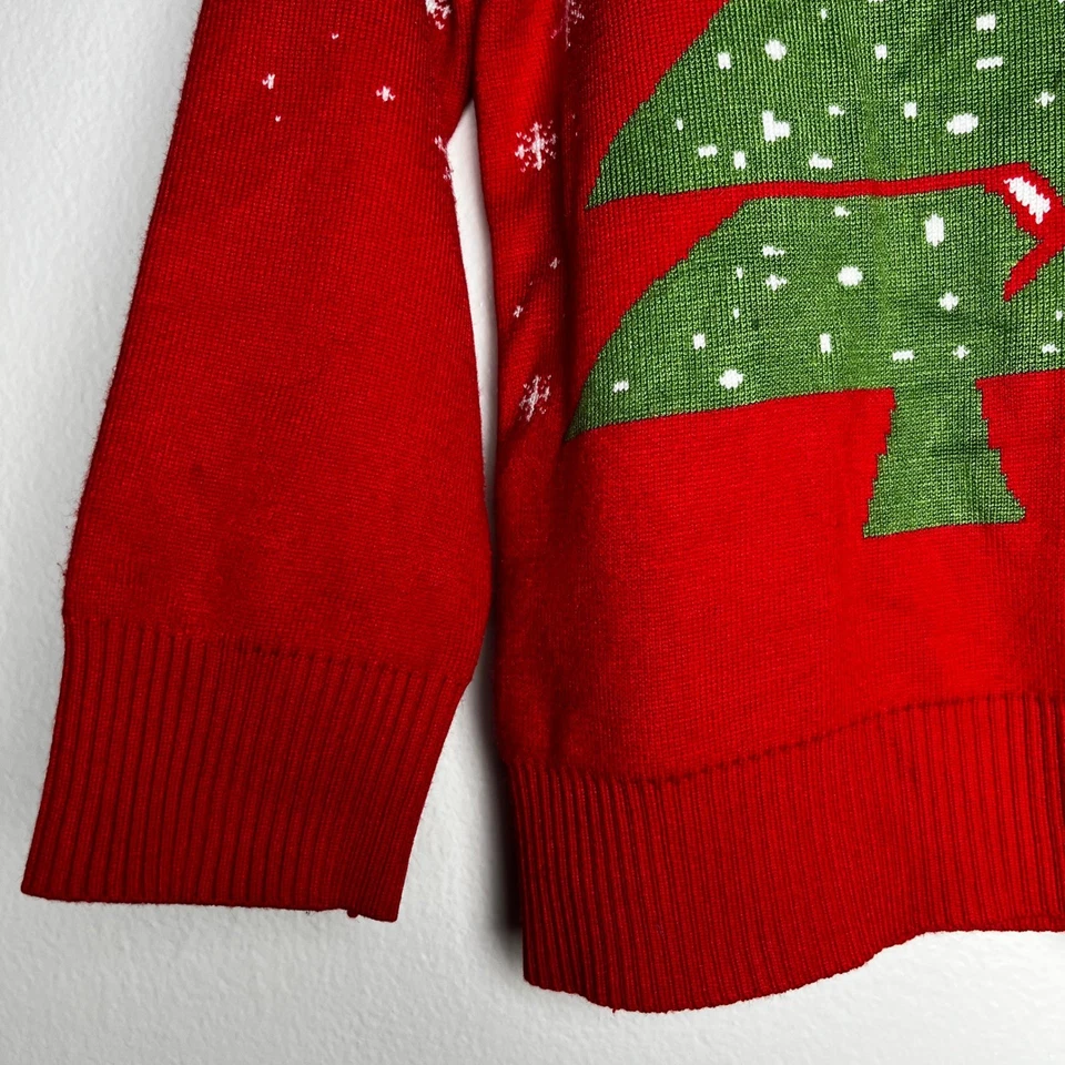 Gap Vintage Christmas Tree Snow Man Sweater Holiday Red Crew Neck size 130cm 6-7 - Image 3 of 4