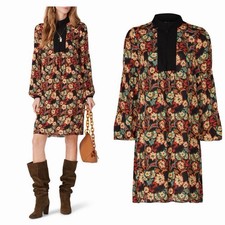 Anna Sui Larkspur Fields Floral Shift Dress Black Size 2 90s Vintage