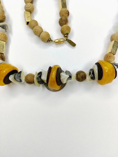Vintage Kenneth Lane Shell & Wood Beaded Necklace - Picture 18 of 24