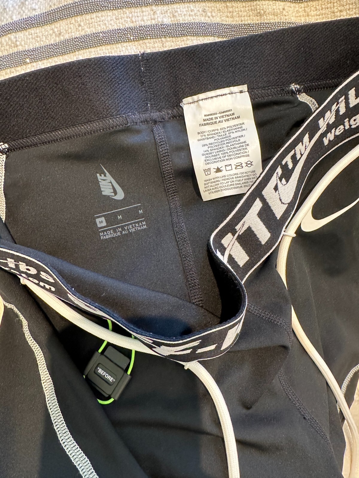 OFF WHITE X NIKE BIANCO SPORCO x NIKE Pantaloncini da allenamento fascia nastro medio nero bianco Virgil Abloh