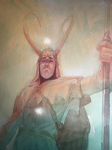 Pintura Loki Arte Original de Esad Ribic Marvel Comics Thor + Estampado Bonus - Imagen 6 de 12