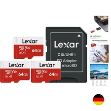 Micro SD Karte 64GB 3er Pack, Speicherkarte Micro SD mit Adapter, Bis zu 100MB/s