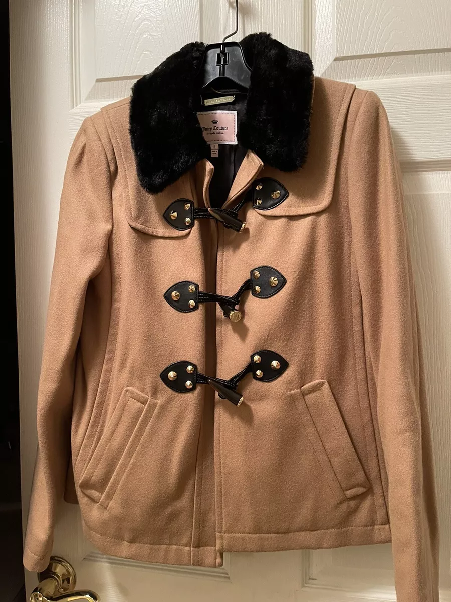 juicy couture wool coat tighle button fur trim