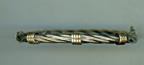 7" Sterling Silver w/14K Gold Accents Twist Design Bangle Bracelet 11 Grams