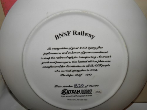 BNSF RR SAFETY AWARD PLATE FOR 2003 - THE SUPER CHIEF FROM 1937 - Picture 2 of 2