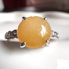 Grade A Burma Jadeite Ring with S925 Sterling Silver Natural Yellow Gemstone