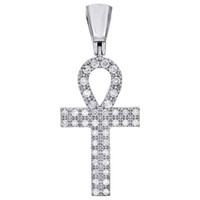 "10K WeißGold Diamant Zacken Set Ankh Kreuz 1.6 \" AnhäNger 2 Reihen 3/4 Karat"