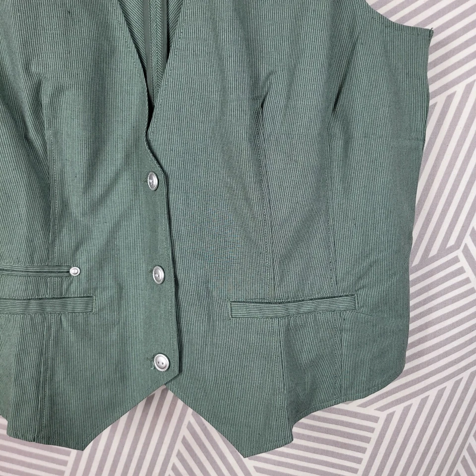 Denim Co Chaleco Talla Grande Verde Ejército Rayas Informal Sin Mangas Chaqueta Jean Foto 3 de 4