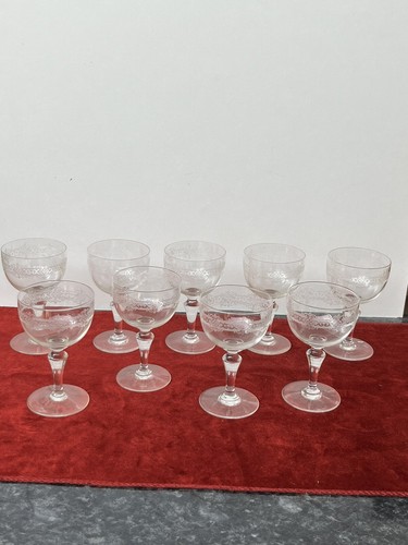 Lot of 9 Baccarat Engraved Crystal White Wine Glasses - Picture 10 of 11