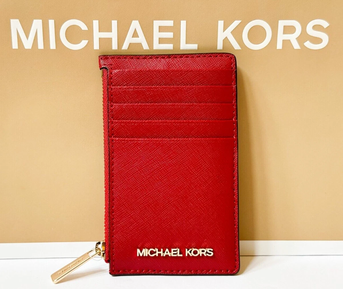 MICHAEL KORS JET SET TRAVEL TOP ZIP CARD CASE WALLET RED CHILI eBay