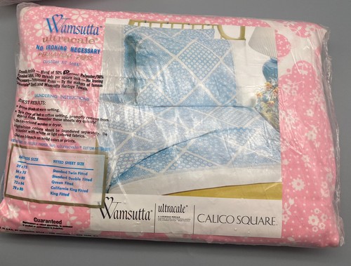 VTG 70s NOS Wamsutta Calico Square King Sheet Set Ultracale Fitted Flat Sheet - Picture 6 of 7