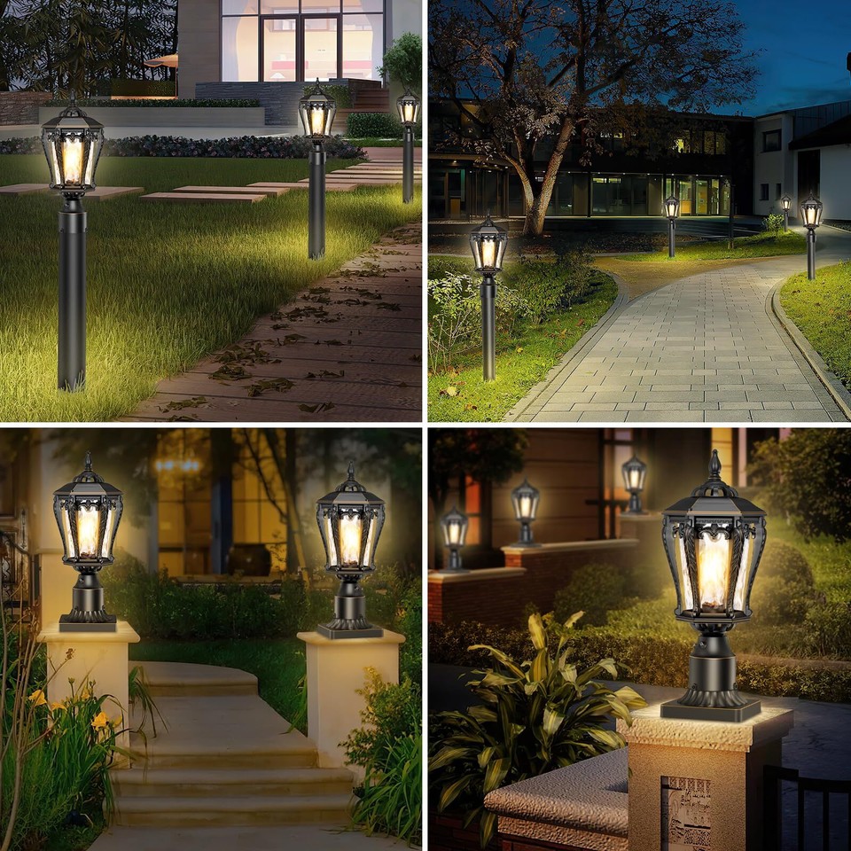 Outdoor Post Lights with Pier Mount Base,Dusk to Dawn Lamp Post Light