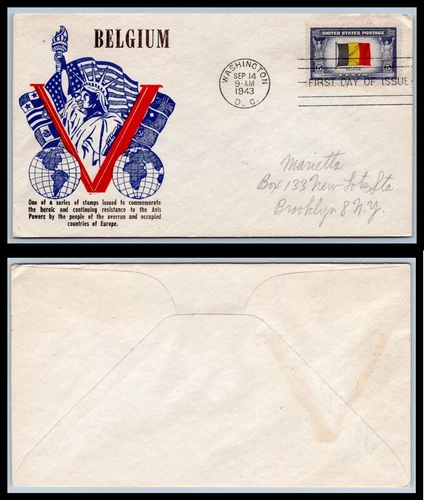 US FDC # 914 5c Overrun Nations Goldstein Belgium addressed 1943, 0a1172