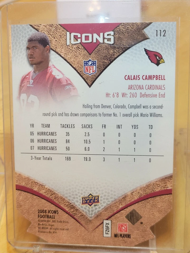 🟪🦅⬜2008 ICONS CALIAS CAMPBELL NFL ROOKIES DIE-CUT GOLD 73/150 CARDINALS/RAVENS - Image 3 of 3