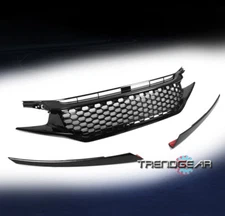 2016-2018 HONDA CIVIC 10TH GEN SEDAN HONEYCOMB MESH GRILLE +EYEBROWS GLOSS BLACK