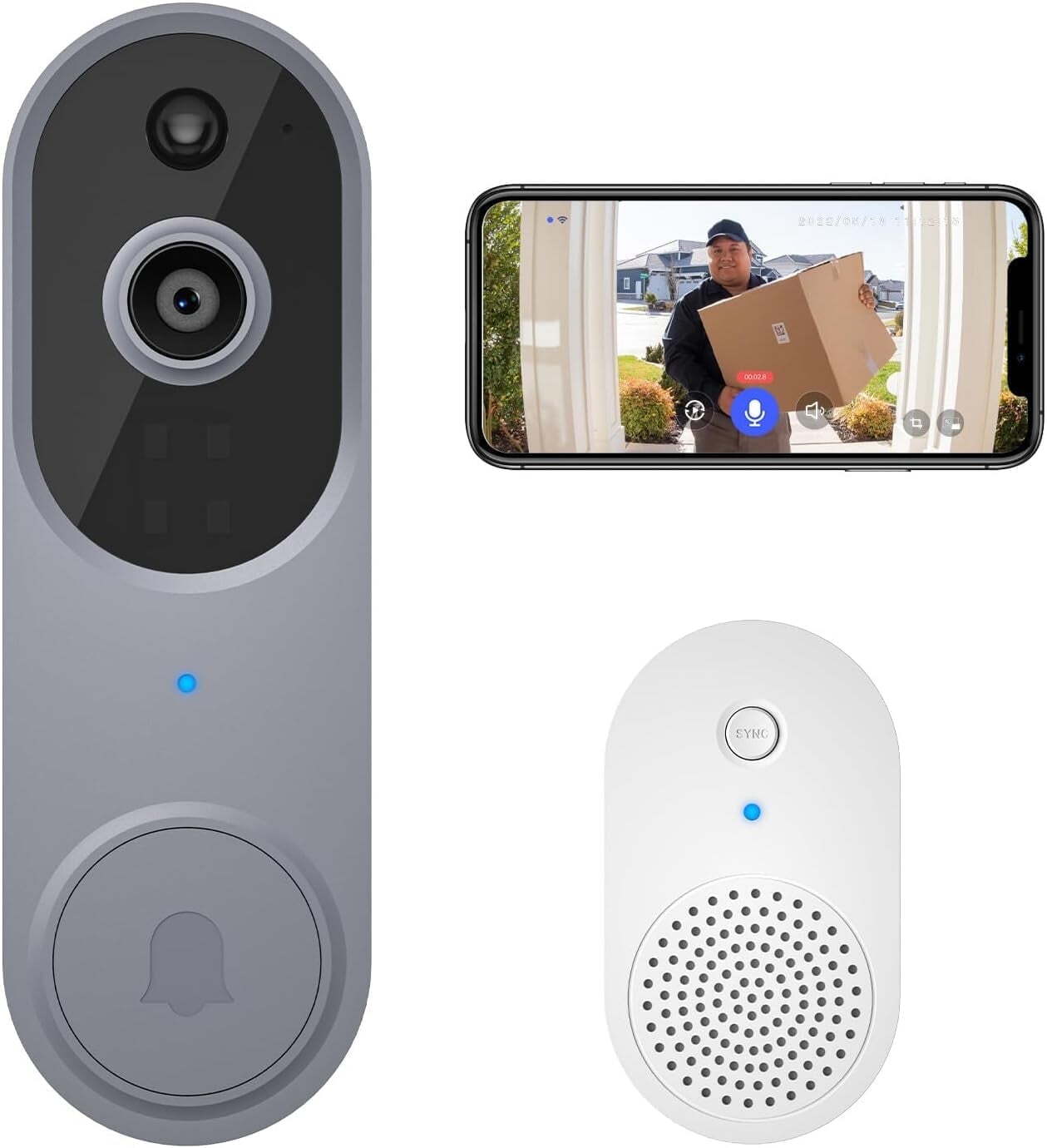Wireless Doorbell Camera with Chime, Video Doorbell Security Camera with Batteri-image