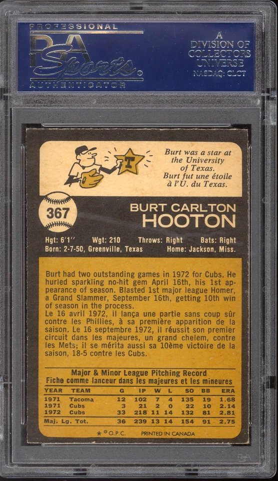 1973 TOPPS OPC O PEE CHEE BASEBALL #367 BURT HOOTON  PSA 7 N-MINT CHICAGO CUBS - Image 2 of 2