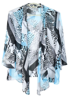 JM COLLECTION Women's Polyester Open Front Jacket 3/4 Sleeve Multicolor Size XL