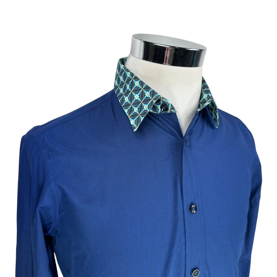 Camisa de vestir Just Cavalli para hombre 46 azul manga larga cuello abstracto abotonada Foto 2 de 4