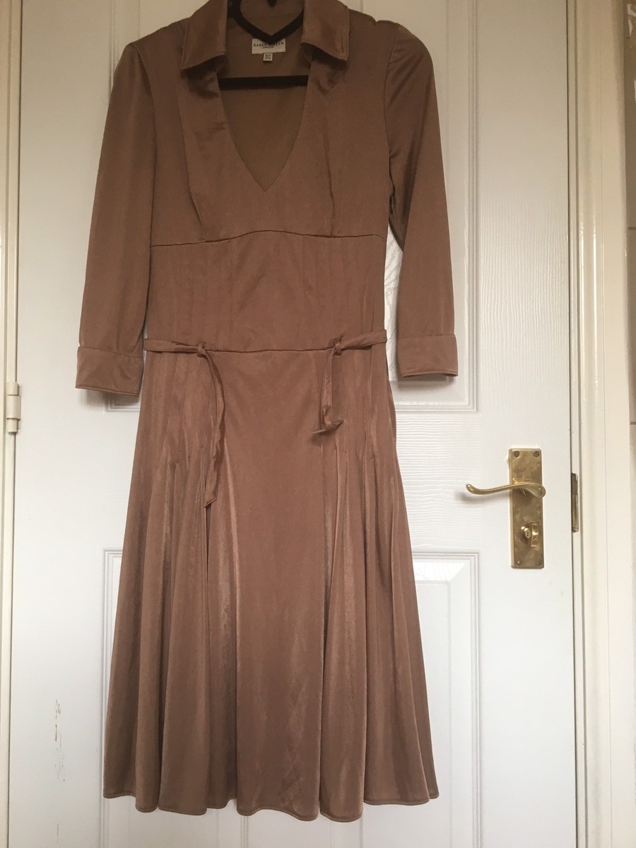 karen millen brown dress Karen Millen Brown Figure Form Laced Detail Woven One Shoulder Midi Dress  UK 12