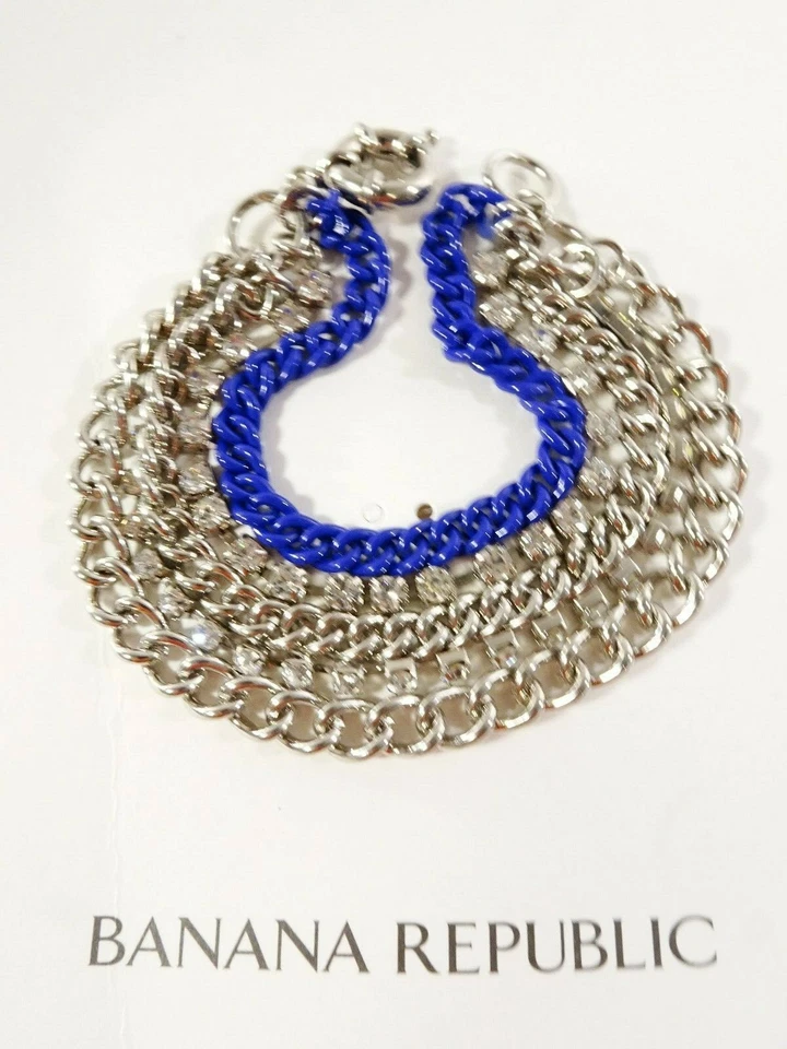 Pulsera Banana Republic para mujer plateada en capas cristal esmalte nueva con etiquetas 45 azul marino Foto 2 de 3