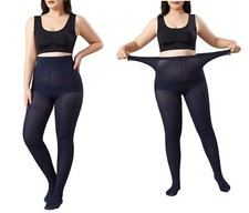 2 Pairs Women's Plus Size Opaque Tights Navy 5X/6X